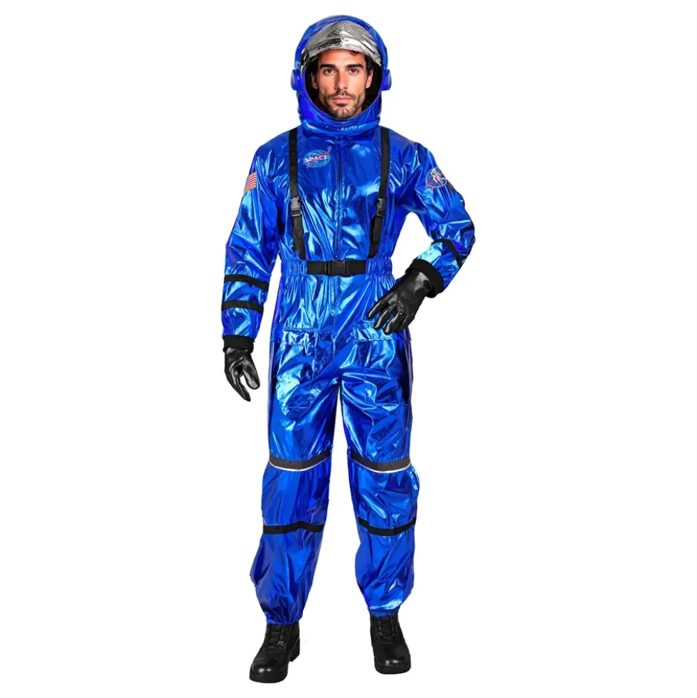 Astronaut Blå Metallic Herr Maskeraddräkt