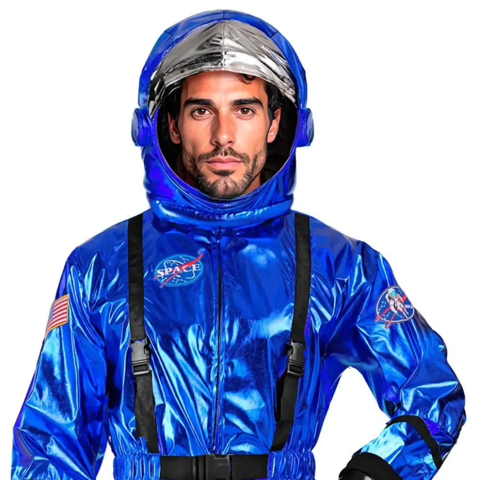 Astronaut Blå Metallic Herr Maskeraddräkt