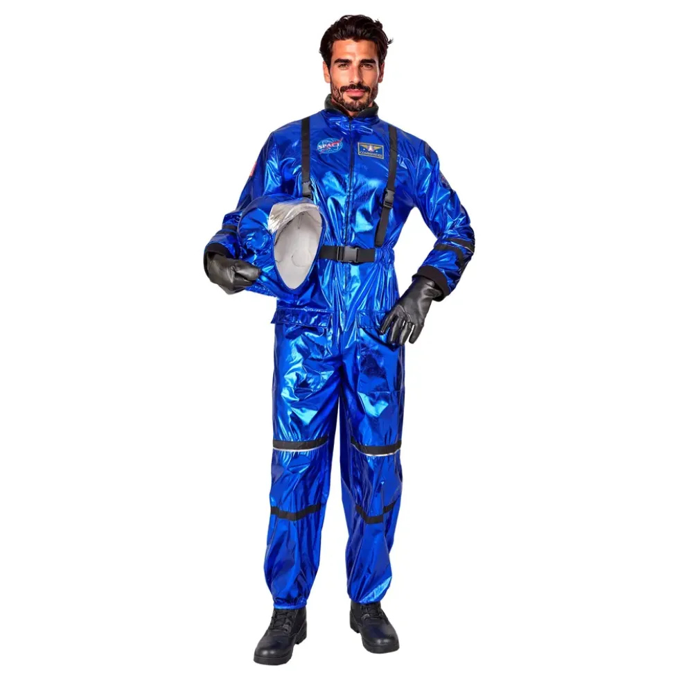 Astronaut Blå Metallic Herr Maskeraddräkt