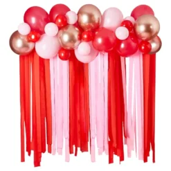 Ballongbåge med Streamers Röd/Rosa