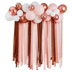 Ballongbåge med Streamers Vit/Roséguld Metallic