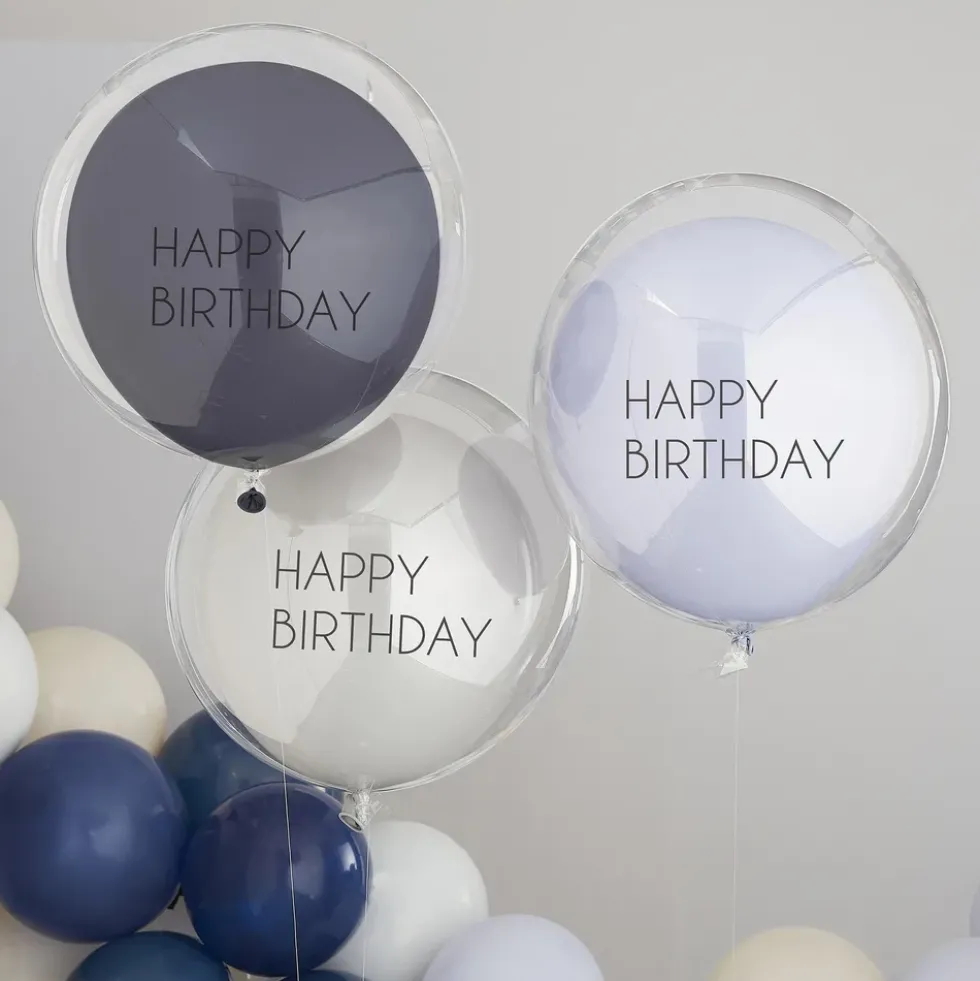 Ballonger Dubbla Happy Birthday Blå