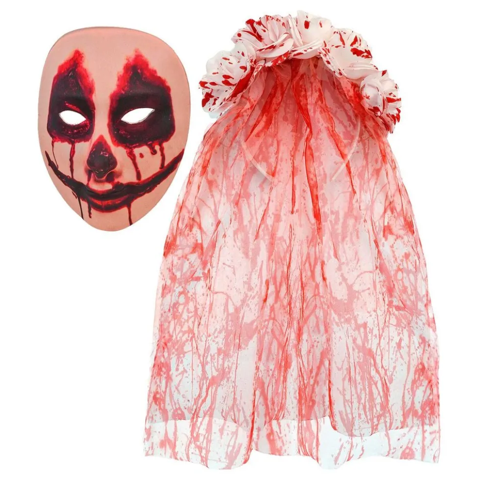 Blodig Brud Mask med Slöja