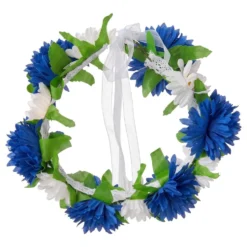 Blomsterkrans Blå/Vit med Sidenband