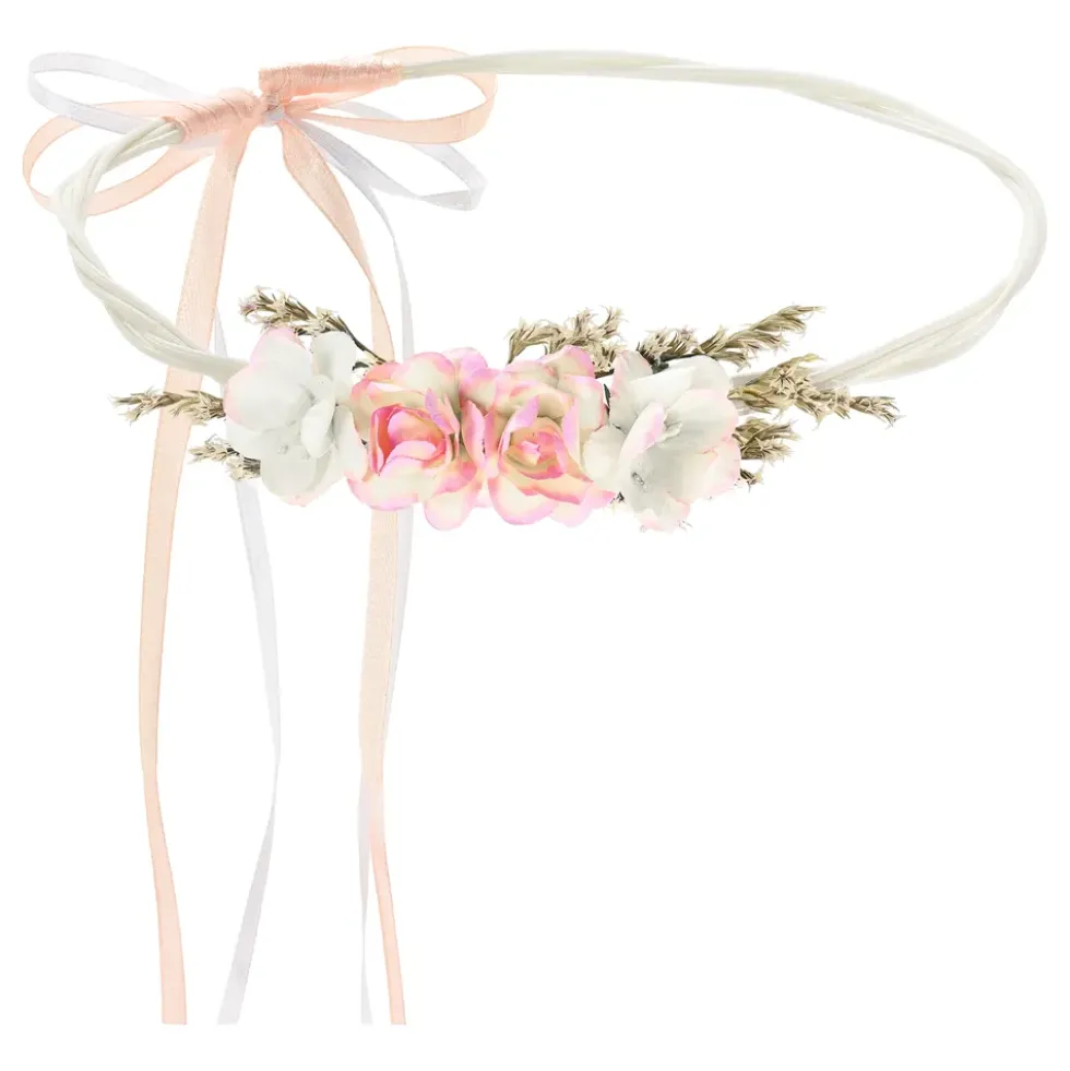 Blomsterkrans Vit/Rosa med Rosett