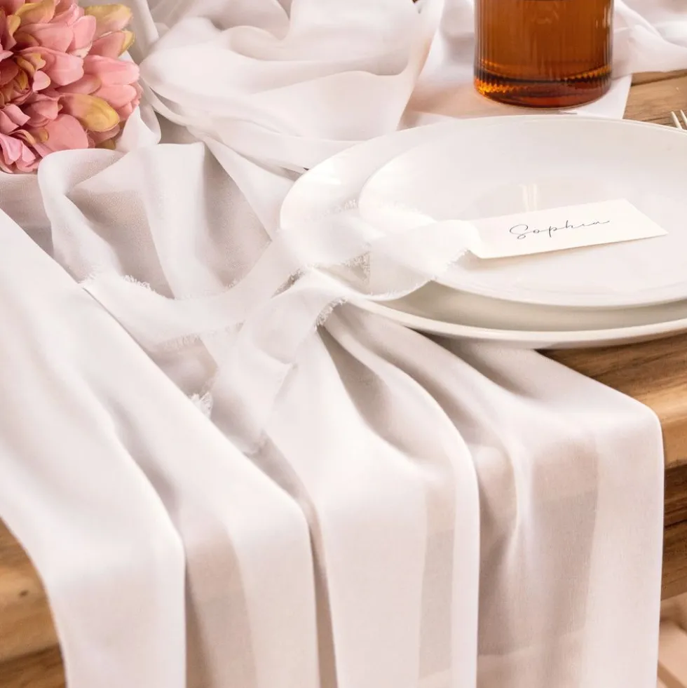 Bordslöpare Chiffong Off-White