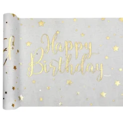 Bordslöpare Happy Birthday Vit/Guld