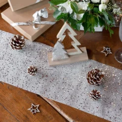 Bordslöpare Tjock Silver Glitter