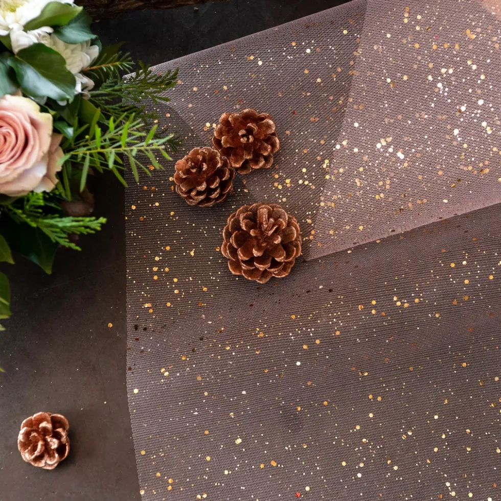 Bordslöpare Tyll Glitter Roséguld