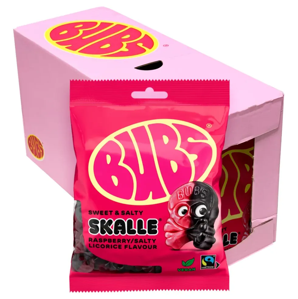 BUBS Raspberry Salty Licorice Skalle Påsar Storpack