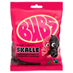 BUBS Raspberry Salty Licorice Skalle Påsar Storpack