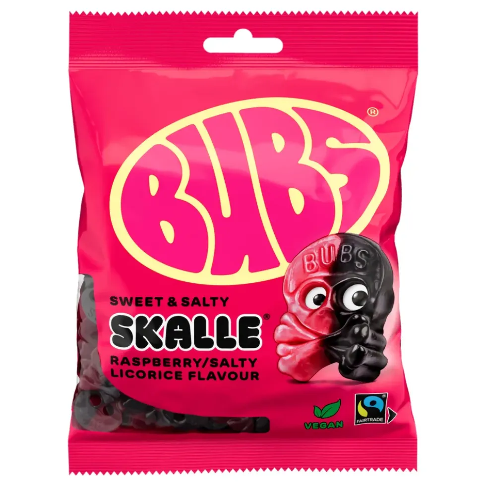 BUBS Raspberry Salty Licorice Skalle Påsar Storpack