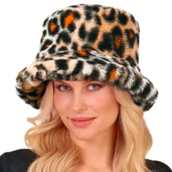 Bucket Hat i Fuskpäls Leopard