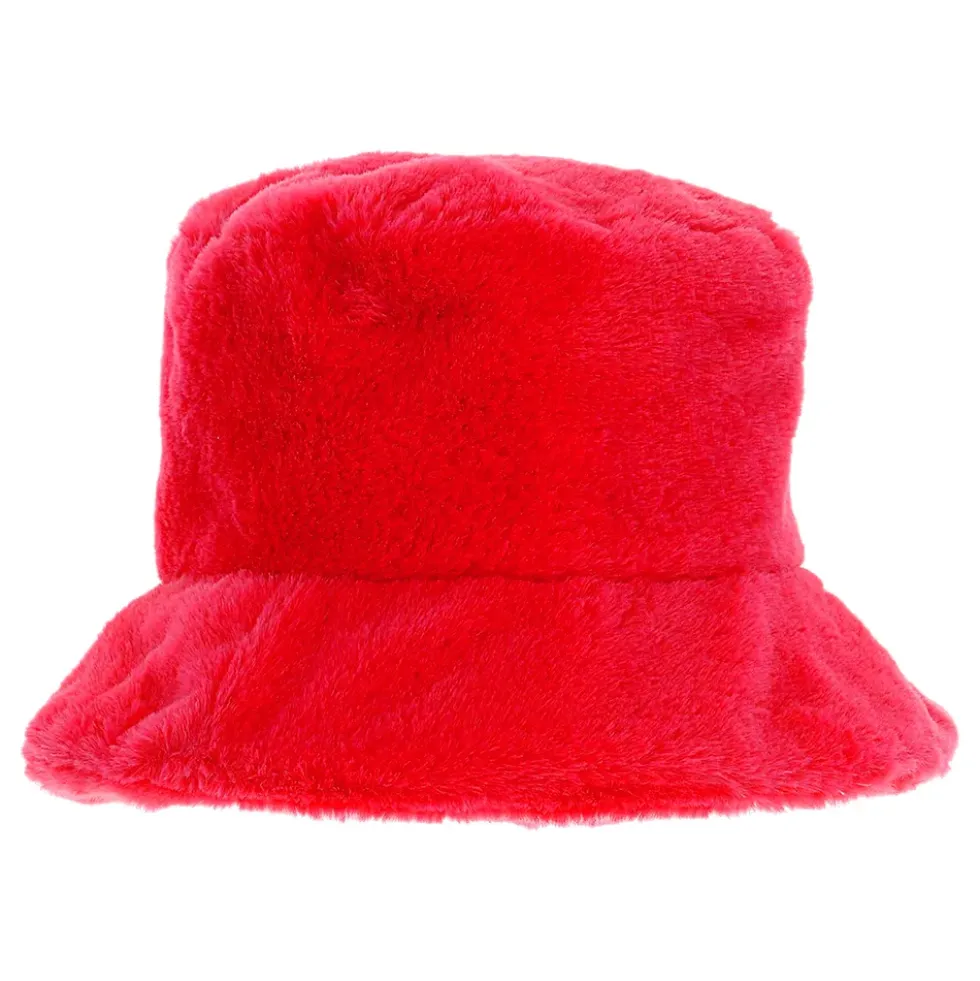Bucket Hat i Fuskpäls Röd