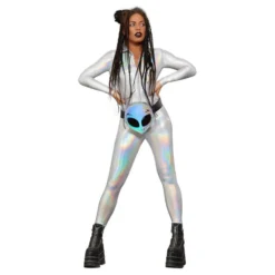 Catsuit Silver Holografisk Maskeraddräkt