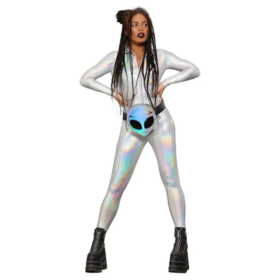 Catsuit Silver Holografisk Maskeraddräkt