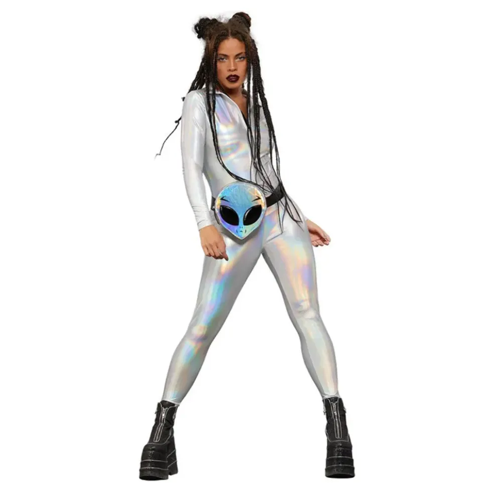 Catsuit Silver Holografisk Maskeraddräkt