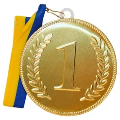 Chokladmedalj med Blå/Gult Band