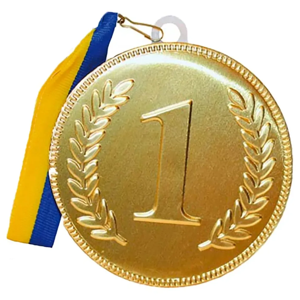 Chokladmedalj med Blå/Gult Band