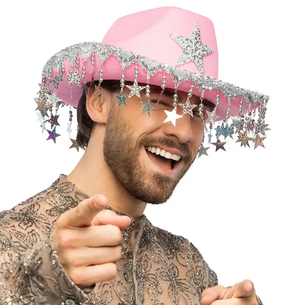 Cowboyhatt med Glitterstjärnor Rosa