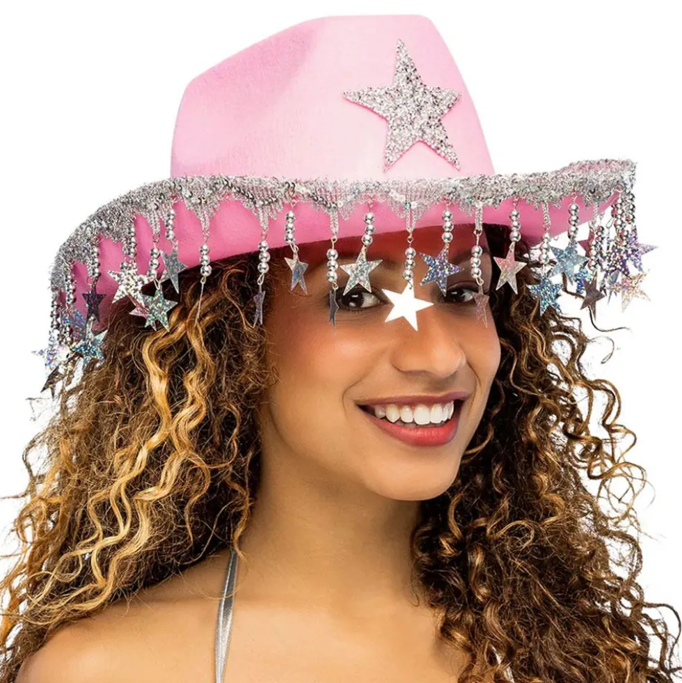 Cowboyhatt med Glitterstjärnor Rosa