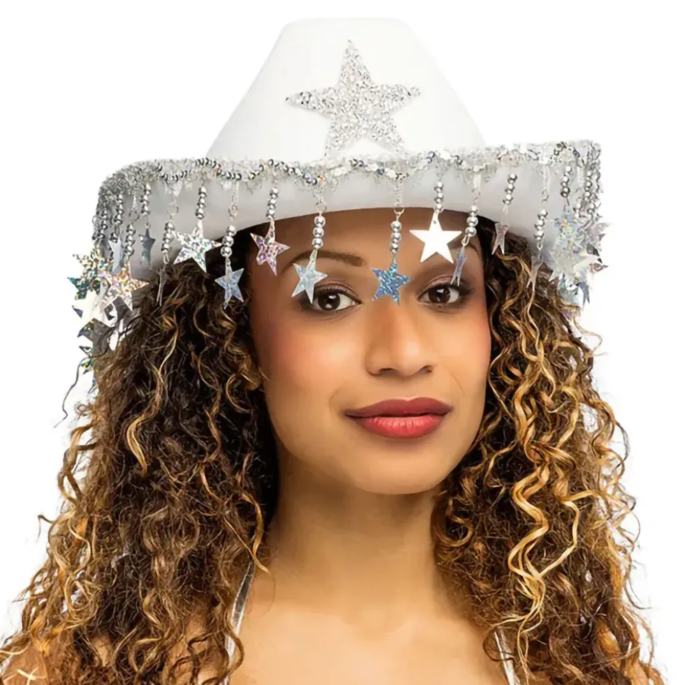 Cowboyhatt med Glitterstjärnor Vit