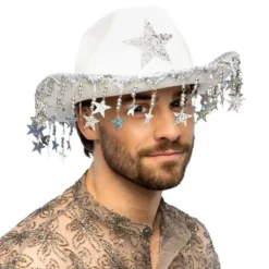 Cowboyhatt med Glitterstjärnor Vit