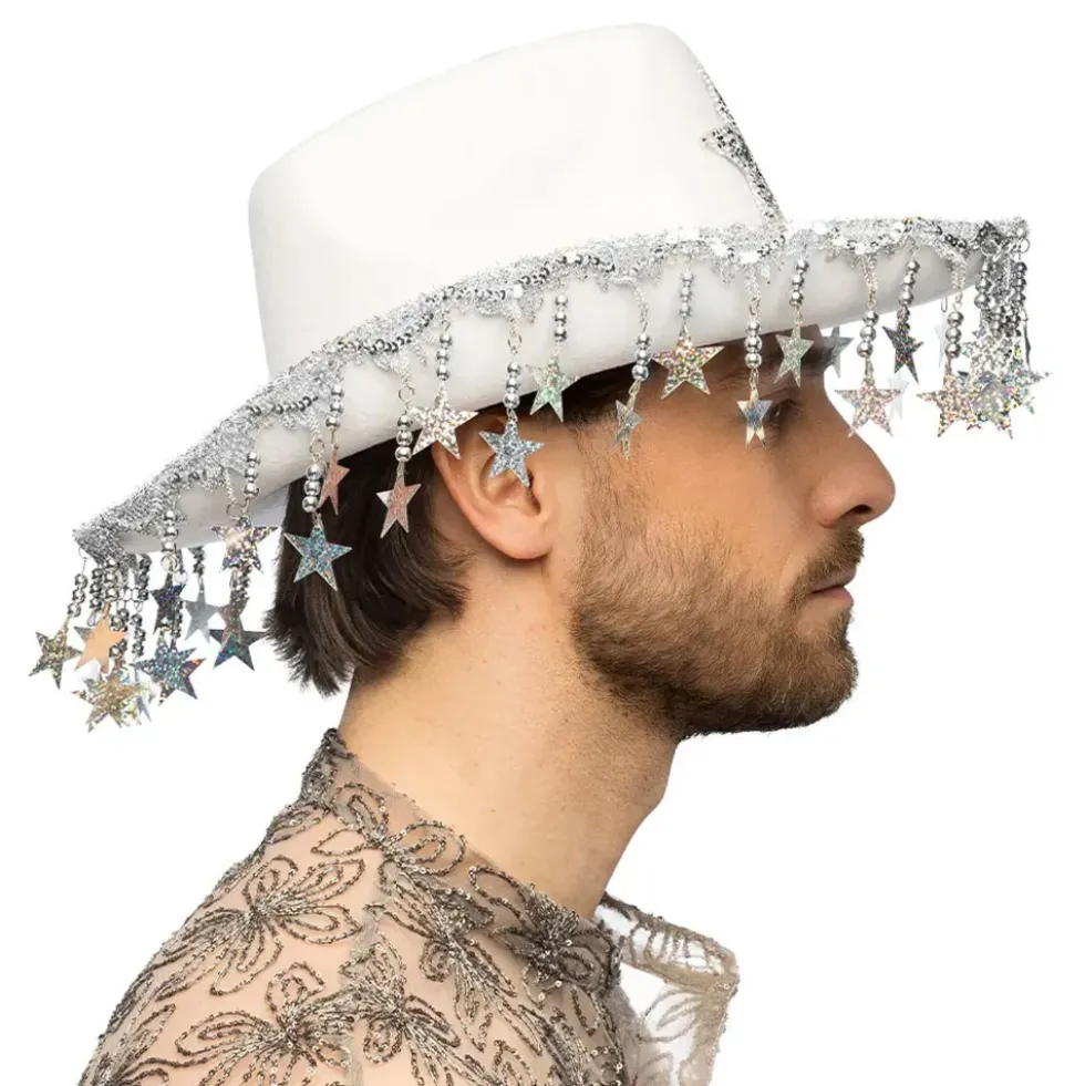 Cowboyhatt med Glitterstjärnor Vit
