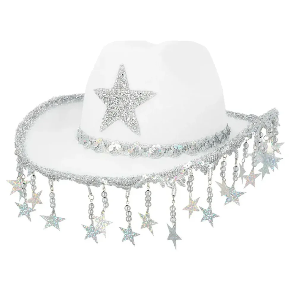 Cowboyhatt med Glitterstjärnor Vit