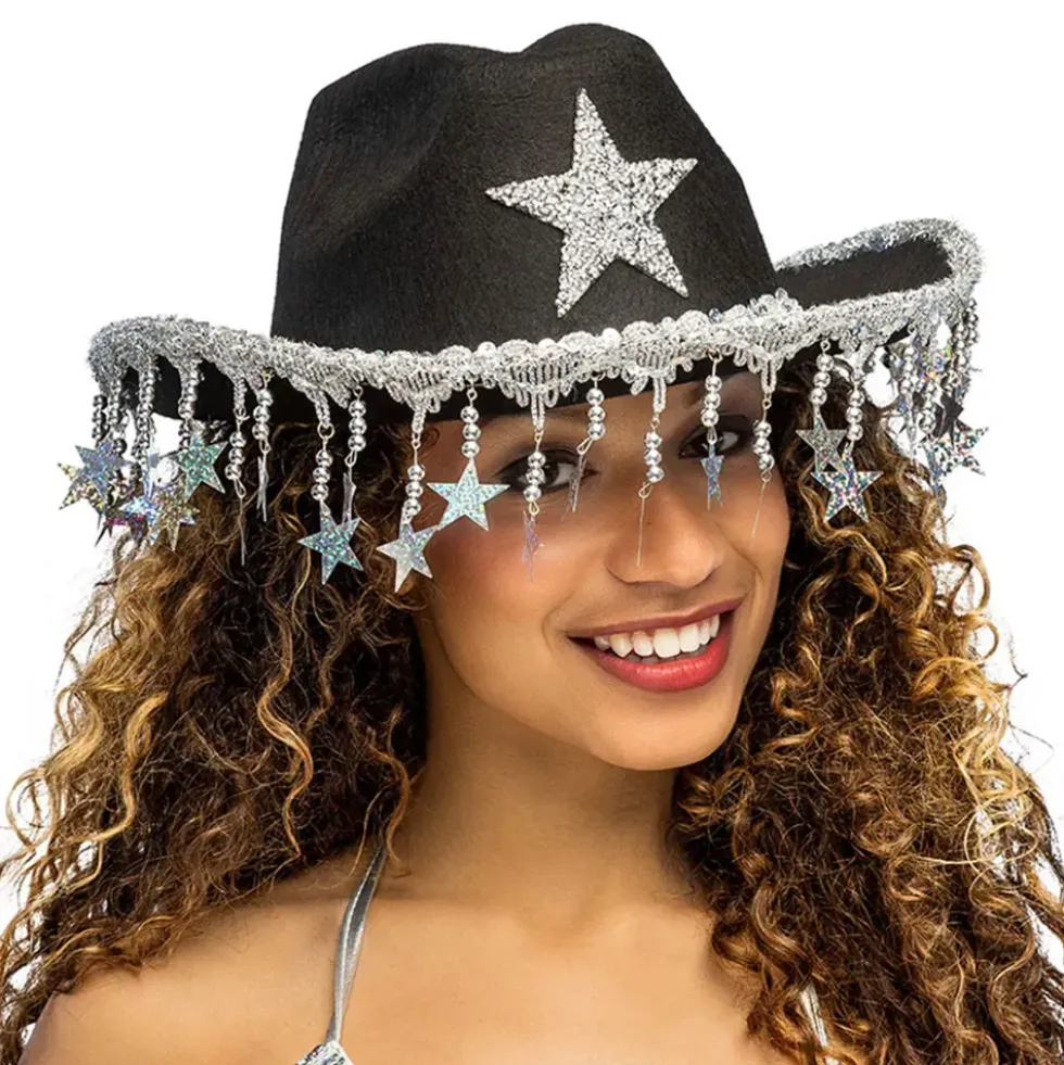 Cowboyhatt med Glitterstjärnor Svart