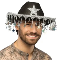 Cowboyhatt med Glitterstjärnor Svart