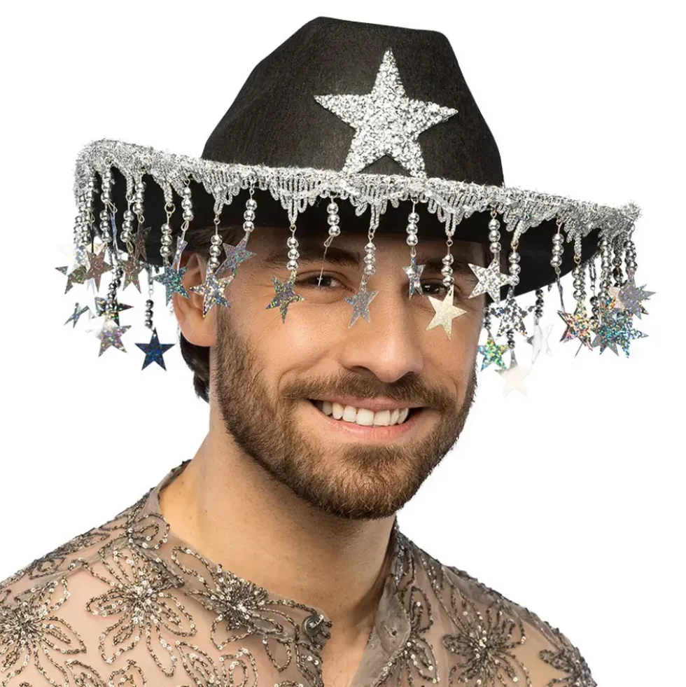 Cowboyhatt med Glitterstjärnor Svart