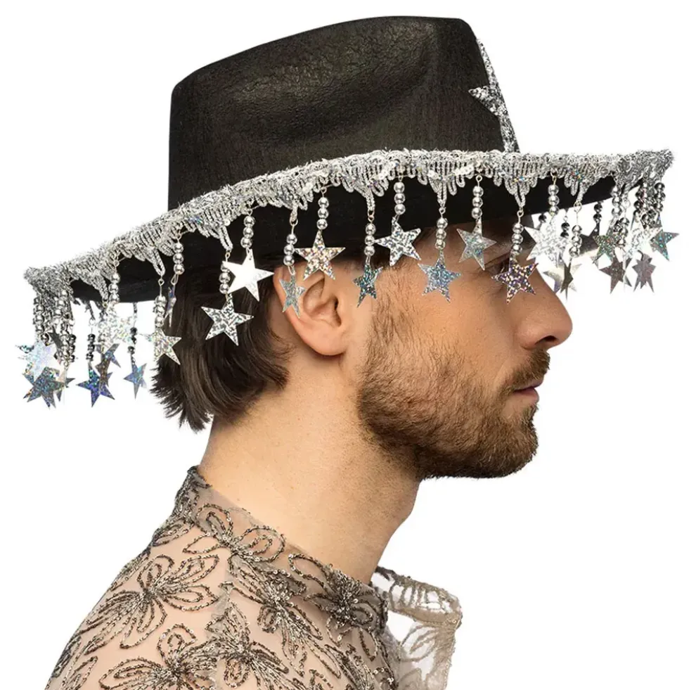 Cowboyhatt med Glitterstjärnor Svart