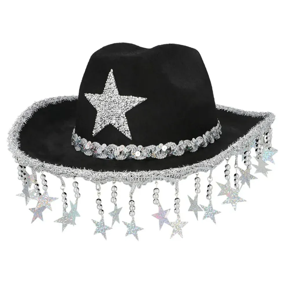 Cowboyhatt med Glitterstjärnor Svart