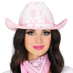Cowboyhatt med Komönster Rosa/Vit