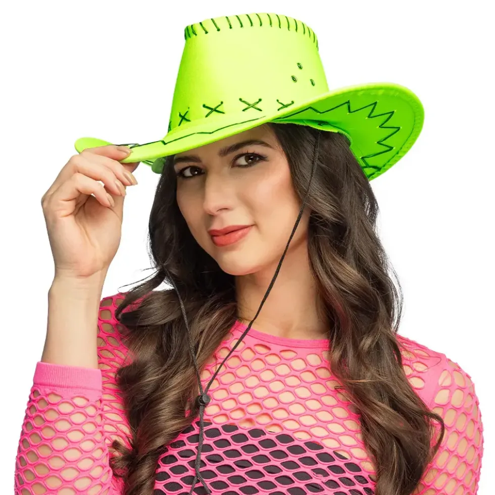 Cowboyhatt med Sömmar Neongrön