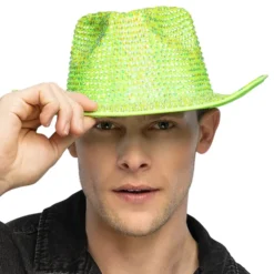 Cowboyhatt med Strass UV Neongrön