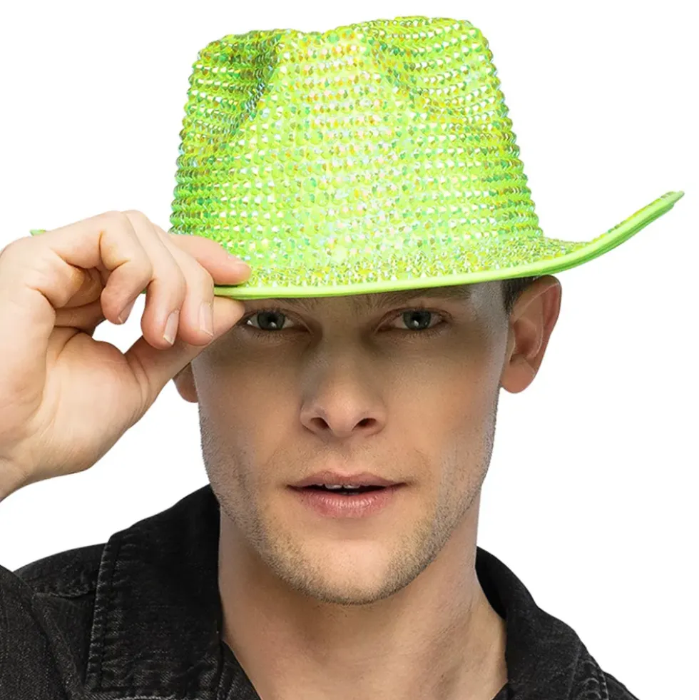 Cowboyhatt med Strass UV Neongrön