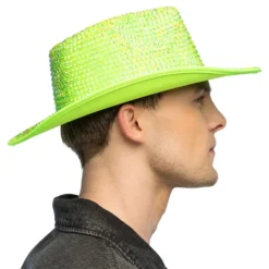Cowboyhatt med Strass UV Neongrön