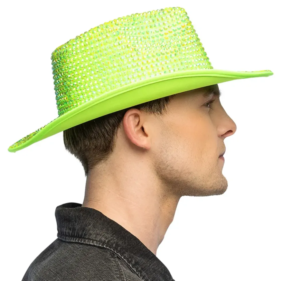 Cowboyhatt med Strass UV Neongrön