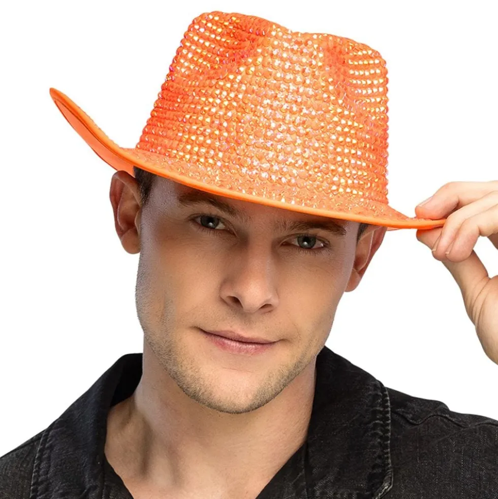 Cowboyhatt med Strass UV Neonorange
