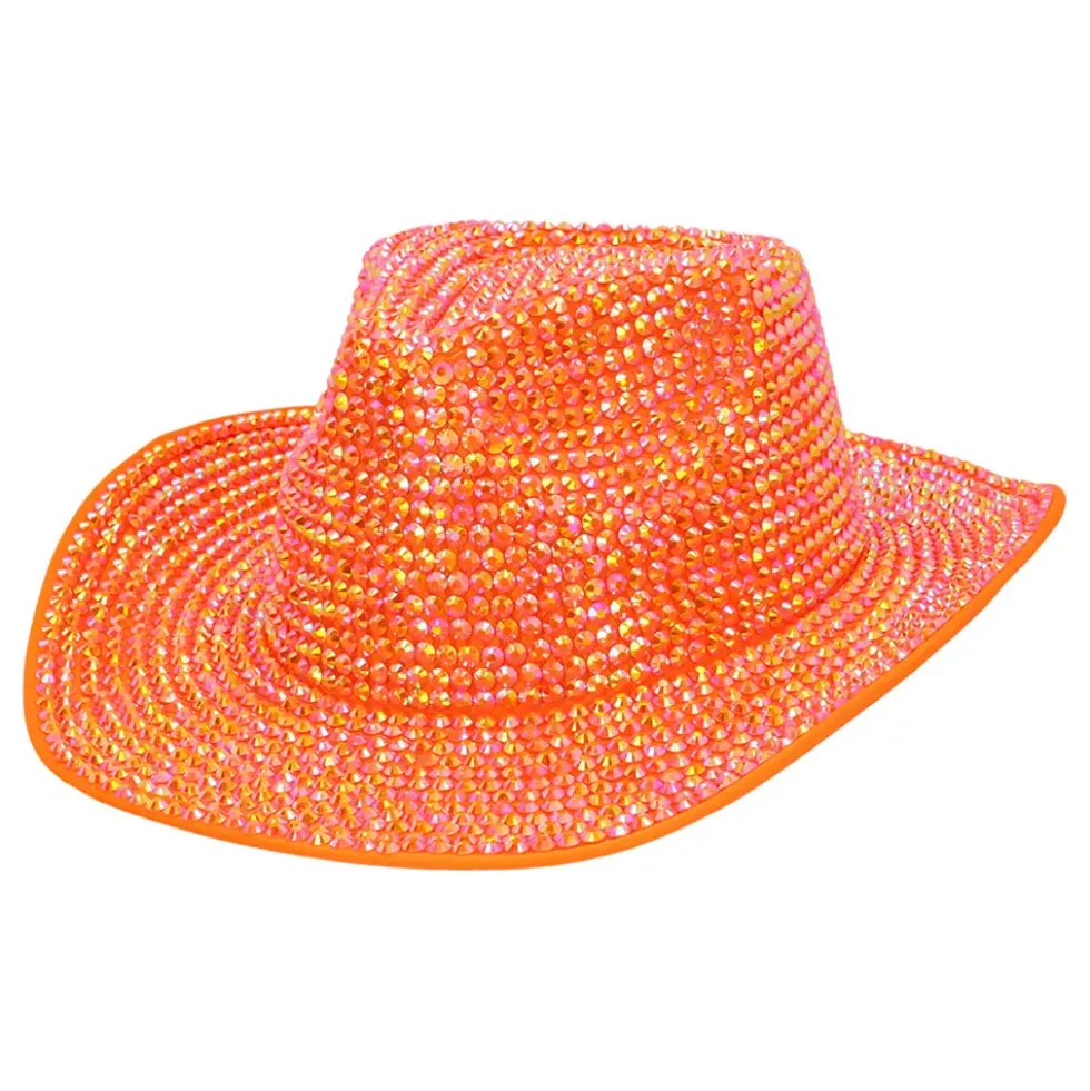 Cowboyhatt med Strass UV Neonorange