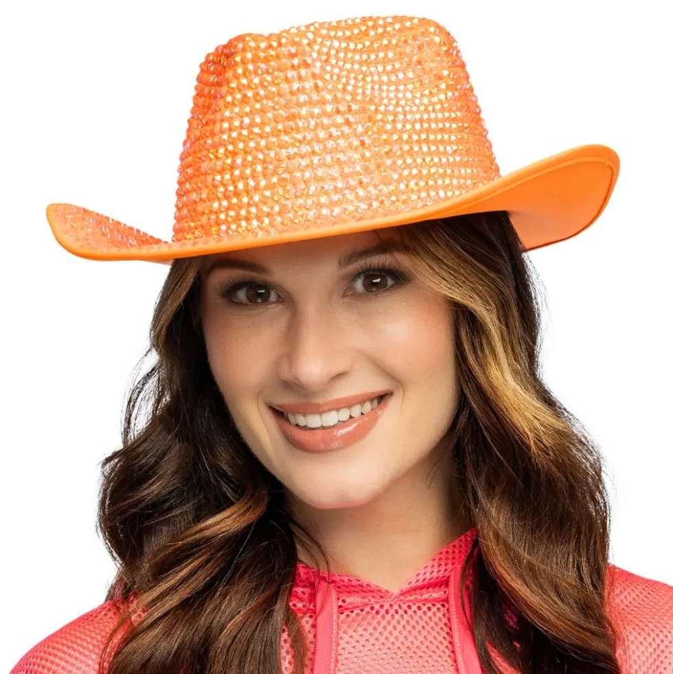 Cowboyhatt med Strass UV Neonorange