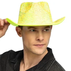 Cowboyhatt med Strass UV Neongul