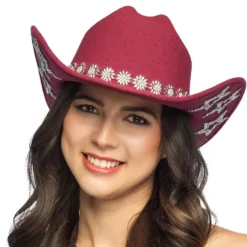 Cowboyhatt Vinröd med Blommor