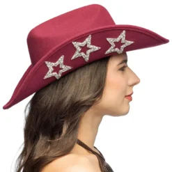 Cowboyhatt Vinröd med Blommor