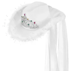 Cowboyhatt Vit med Tiara & Slöja