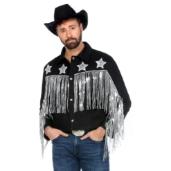 Cowboy Jacka med Fransar Svart Herr