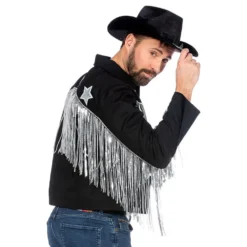 Cowboy Jacka med Fransar Svart Herr