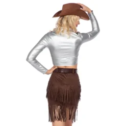 Cowgirl med Kjol Silver/Brun Deluxe Maskeraddräkt
